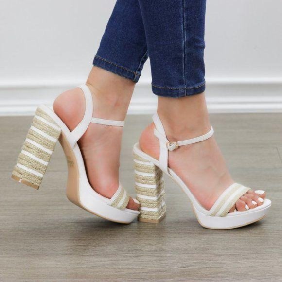 Espadrille Heel White Open Toe Platform Sandal - Picture 4 of 9